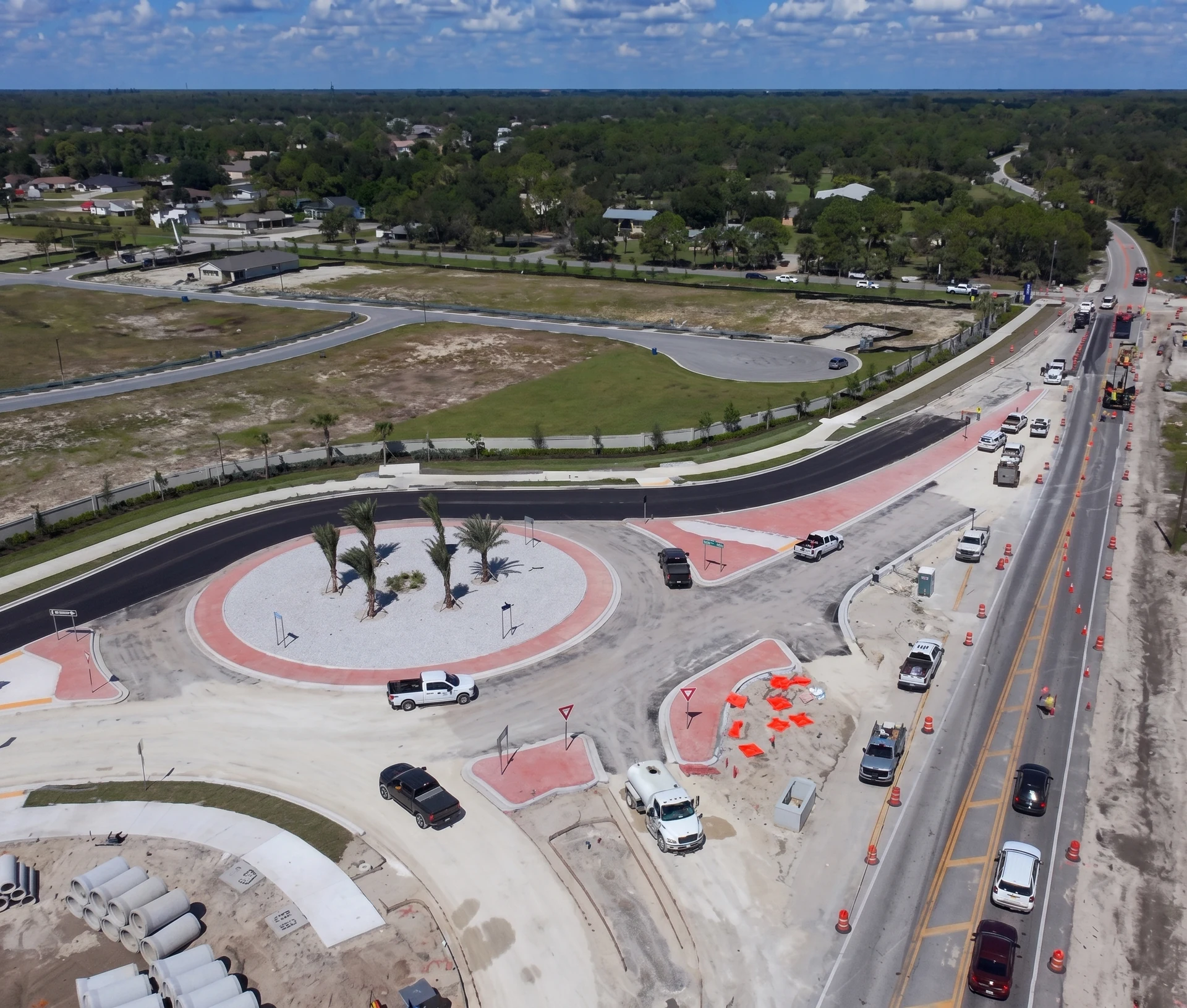 Roadway construction corridor viewed from the air